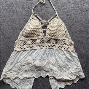 Crochet Halter Top in Cream